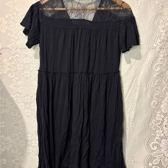 Xhilaration Black Lace Shoulder Babydoll Dress Boho Flowy Mini - Picture 6 of 6